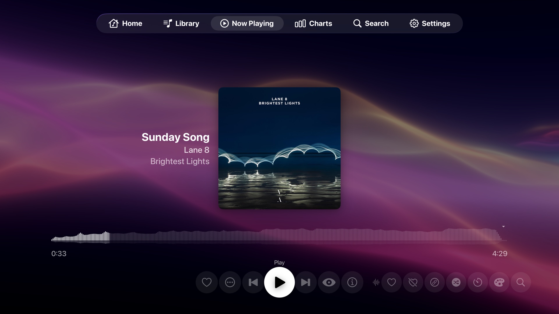 Now Playing with an ambient palette-mesh gradient drawn from the album art